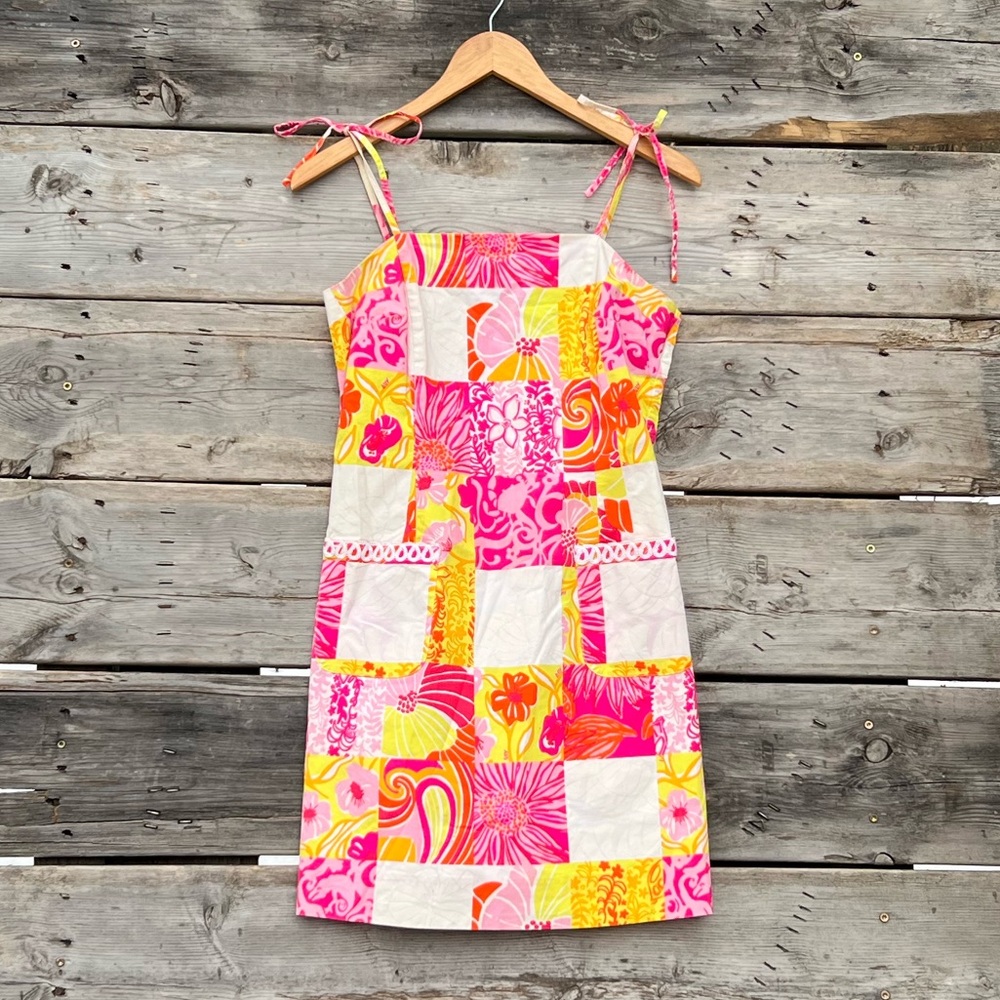 Lilly Pulitzer Patchwork Mini Sun Dress Thin Straps Cotton Size 4